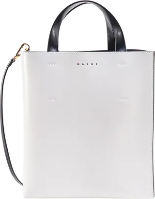 Leather handbag with color-block motif
