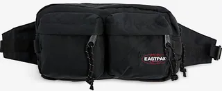 Black Logo-patch Double-pocket Woven bum bag