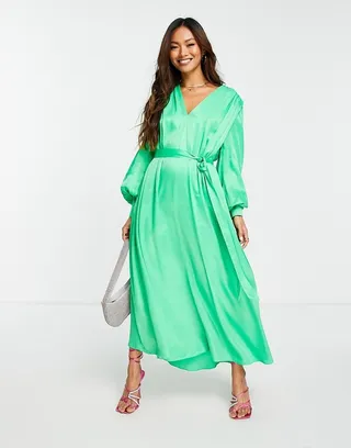 ASOS EDITION super trapeze satin midaxi dress in bright green