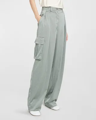 Polkas Satin Wide-Leg Cargo Pants