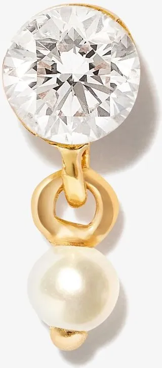 18K Yellow Gold Invisible Set Dangle Pearl Diamond Earring