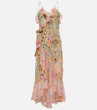 Queen Atlantis printed silk wrap dress