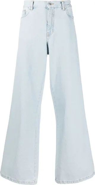 x Sal Barbier Diag-stripe print wide-leg jeans