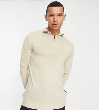 French Connection Tall soft touch half zip sweater in stone