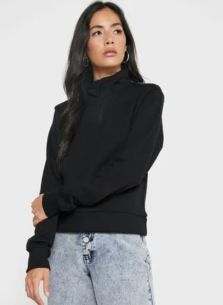 High Neck Zip Through Sweatshirt