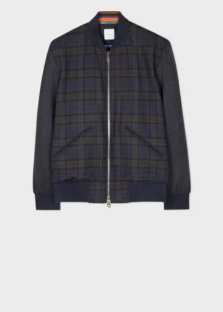 Navy Check Double-Face Bomber Jacket