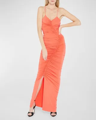 Ruched Front Fitted Maxi Dress