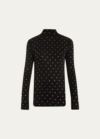 Jersey Turtleneck Top with Crystal Embellishment
