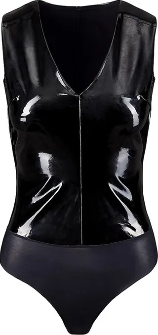 Faux Patent Leather V-Neck Bodysuit