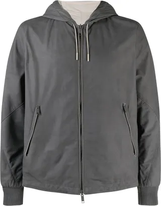Leather Zip-Up Hooded Jacket