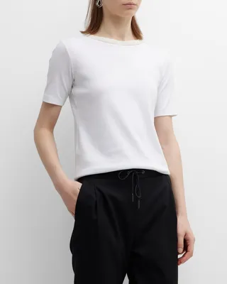 Beaded Short-Sleeve Ribbed Jersey T-Shirt