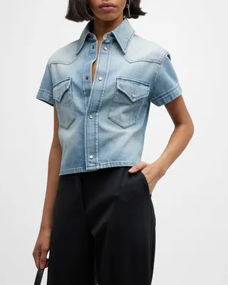 Denim Crop Button-Front Shirt