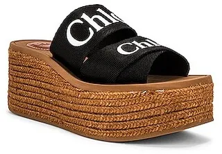Chloe Woody Canvas Espadrille Mules in Black