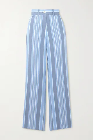 See By Chloé - Striped Cotton And Linen-blend Straight-leg Pants - Blue