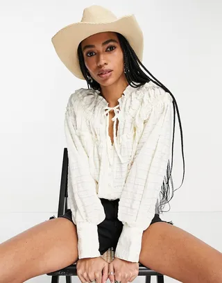 Free People hailey cropped boho blouse in ivory