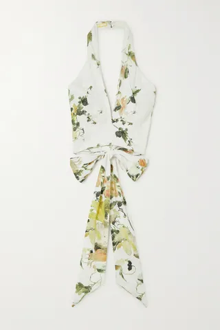 Erdem - Luna Cropped Linen Halterneck Top - White