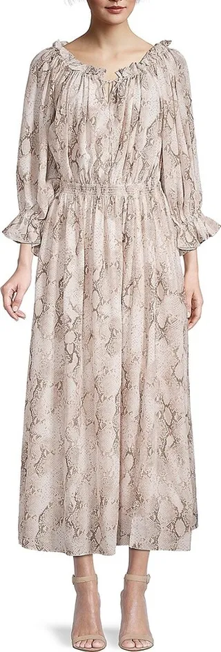 Snakeskin-Print Silk Midi Dress