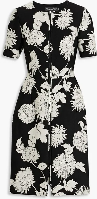Floral-print wool-blend twill dress