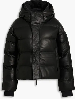 Naswa quilted pebbled-leather hooded down jacket