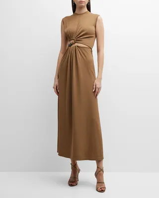 Ruched Maxi Dress with Quartz Abacus Stone Details