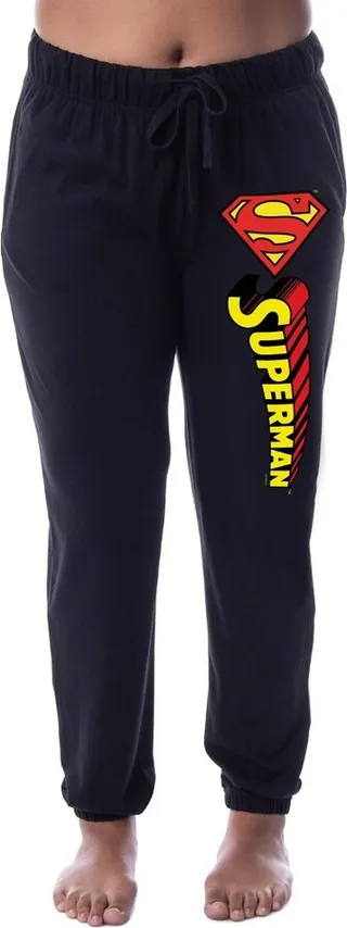 DC Comics Womens' Superman Logo Icon Classic Jogger Sleep Pajama Pants (Medium) Black