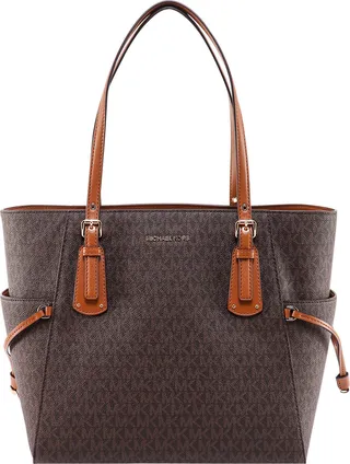 Coated canvas shoulder bag with all-over logo