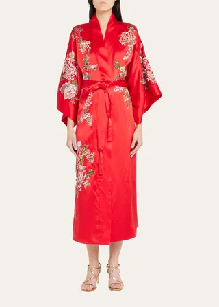 Kairaku Floral-Embroidered Silk Robe
