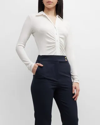 Ribbed Ruched Button-Down Bodysuit
