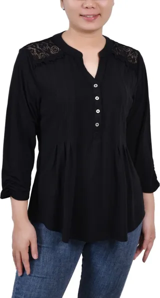 Ny Collection Petite Rouched Sleeve Pintuck Top