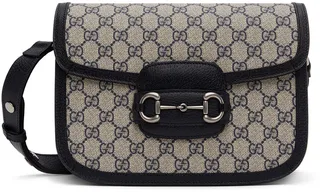 Gucci Blue & Beige Small 'Gucci Horsebit 1955' Shoulder Bag
