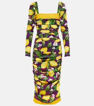Printed silk-blend midi dress