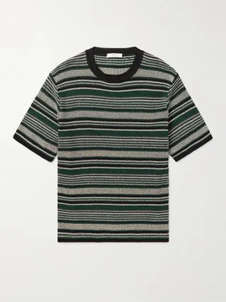 Striped Crochet-Knit Cotton T-Shirt