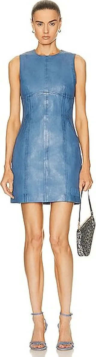 REMAIN Leather Sleeveless Mini Dress in Blue