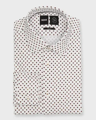 Men's Slim Fit Dot-Print Dress Shirt