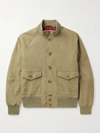 Slim-Fit Suede Harrington Jacket