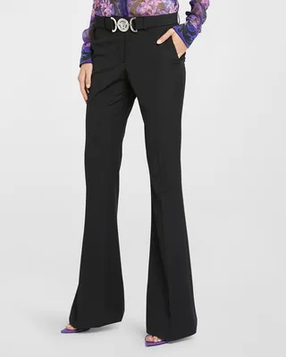 Belted Eco Crepe Informal Flare-Leg Pants