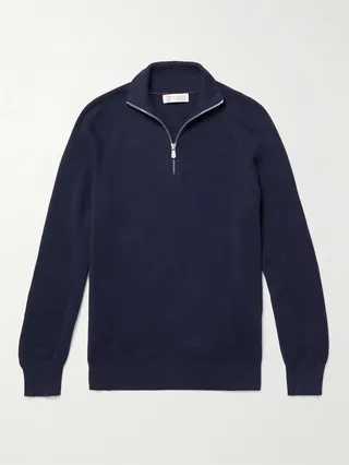 Ribbed Cotton Half-Zip Sweater