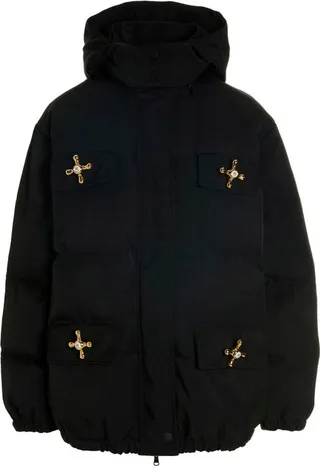 Moschino Tap-Plaque Hooded Puffer Jacket