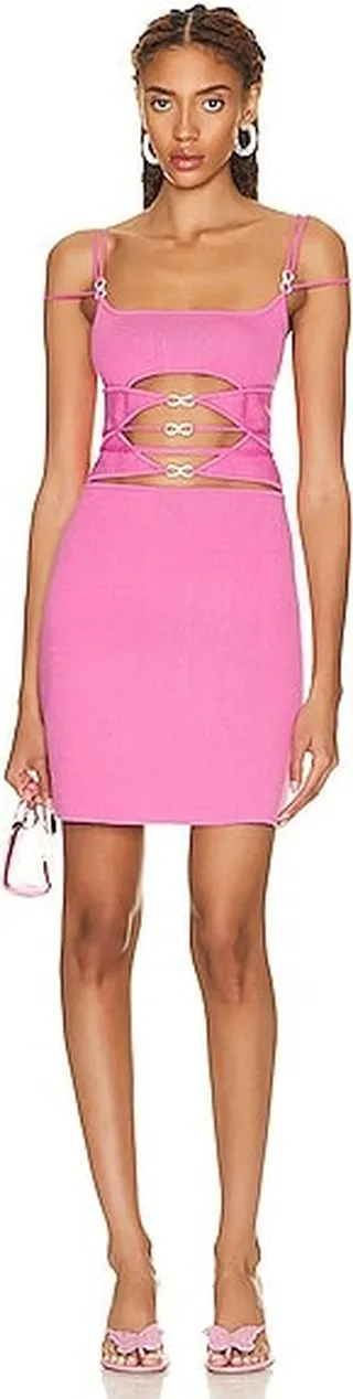 MACH & MACH Matilde Crystal Bow Mini Dress in Pink
