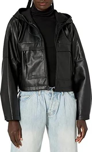 Hudson Jeans Women's Sport Zip Up Hoodie in Vegan Leather