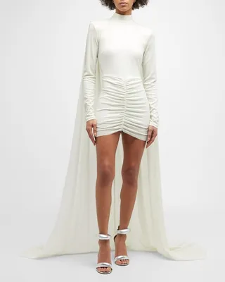 Mikilana Sequin Ruched Cape Dress