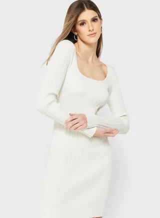 Square Neck Knitted Dress