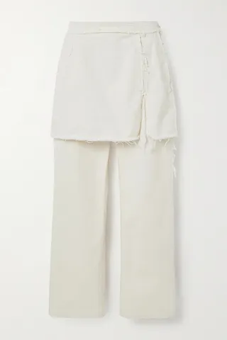 Dries Van Noten - Cropped Layered Frayed Cotton-twill Straight-leg Pants - Ecru
