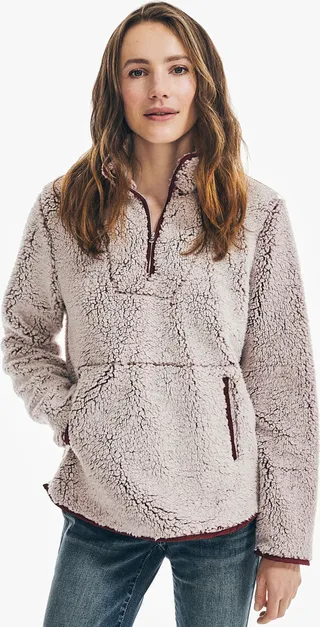 Quarter-Zip Faux Shearling Fleece Jacket