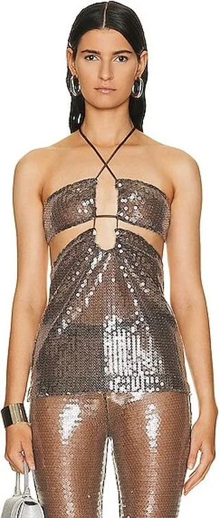 Nensi Dojaka Halter Draped Bra Cami Top in Neutral