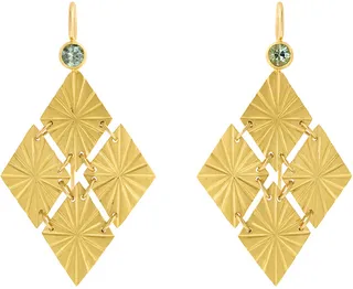 Green Sapphire Cuatro Estrellas Yellow Gold Earrings