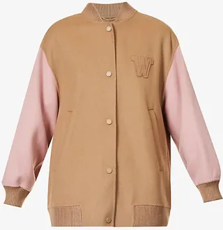 Weekend ax ara Womens Camel Dancing Logo-embellished Wool-blend Bomber Jacket