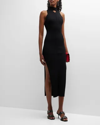 Rib-Knit Maxi Dress with Diamond Cutout