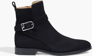 Buckled suede ankle boots