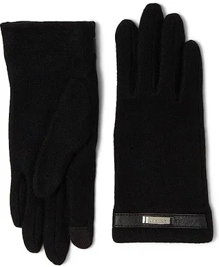 LAUREN Ralph Lauren Belted Knit Gloves with Logo Bar (Black) Liner Gloves